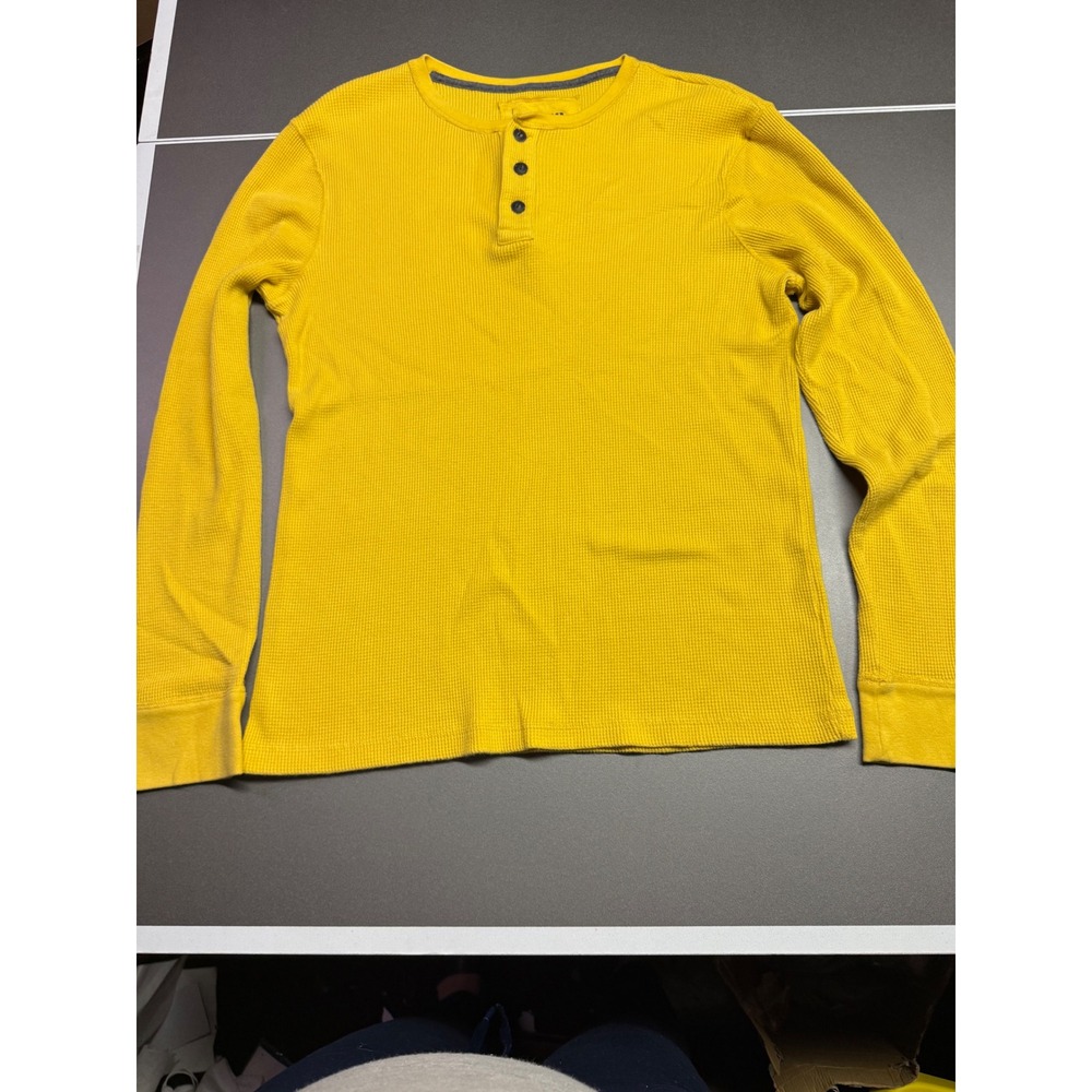 Urban Pipeline Mens Mustard‎ Yellow Waffle Knit Henley Shirt Large 1448GRD